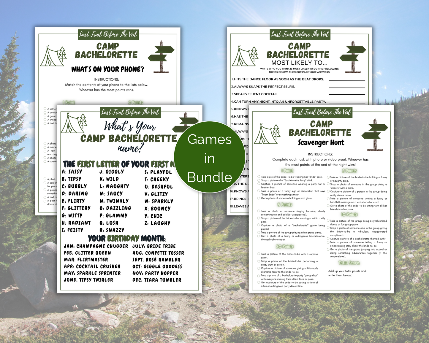 Last Trail Before The Veil Camp Bachelorette Game Bundle
