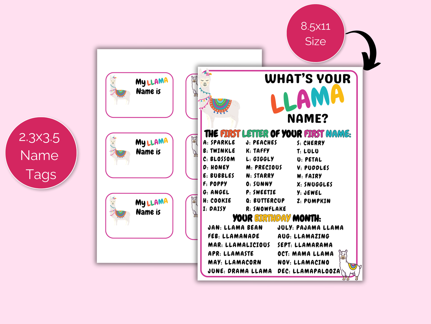 What's Your Llama Name Game + Name Tags