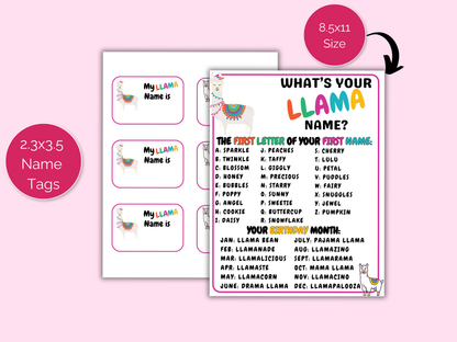 What's Your Llama Name Game + Name Tags