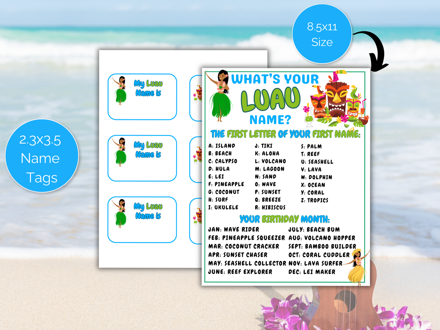 What's Your Luau Name Game + Name Tags