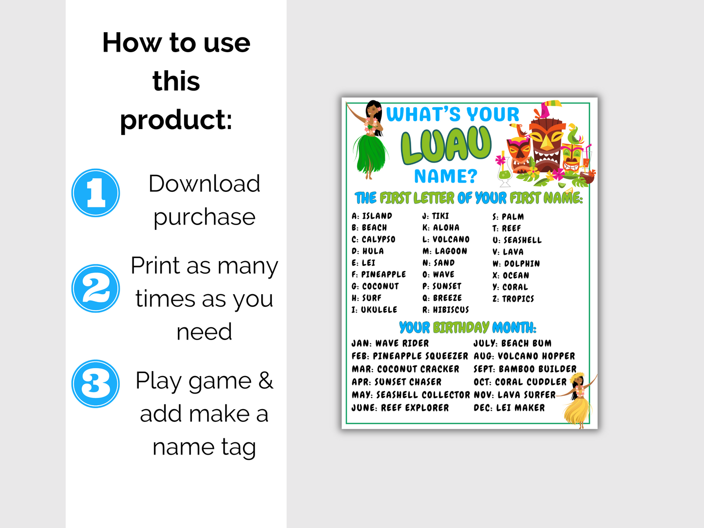What's Your Luau Name Game + Name Tags