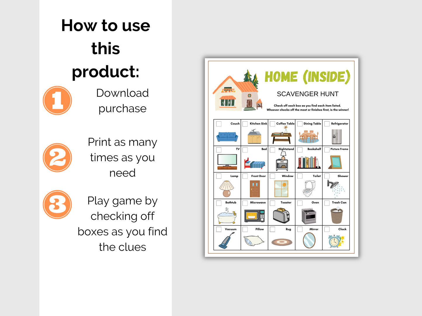 Indoor Home Scavenger Hunt for kids