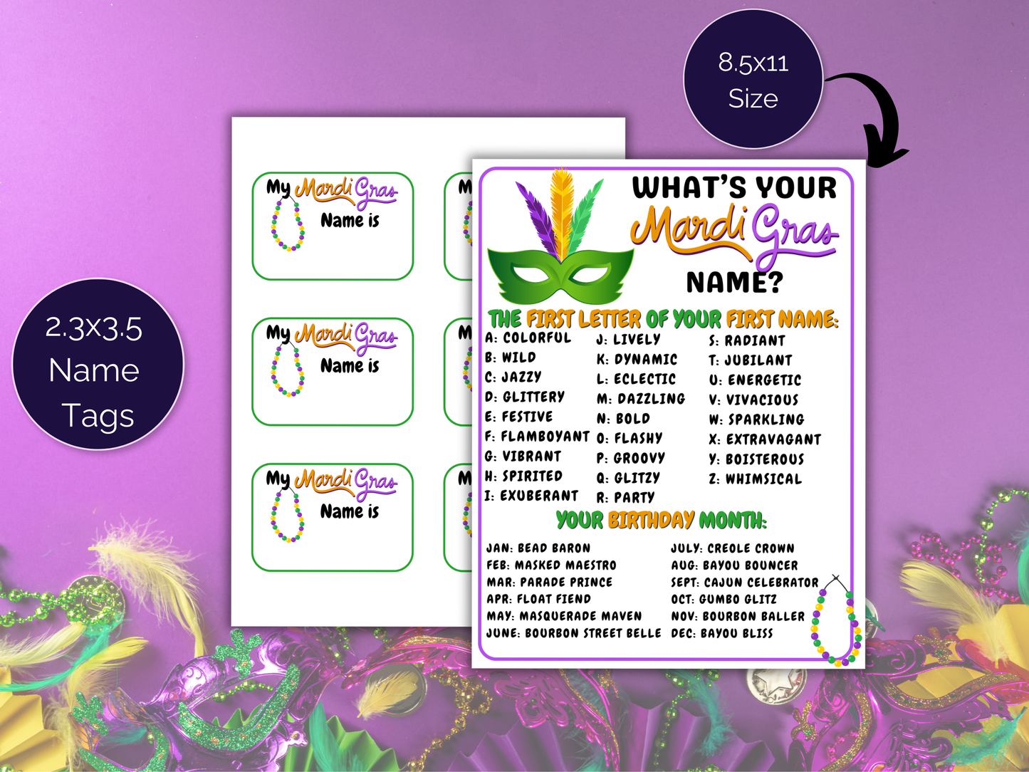What's Your Mardi Gras Name Game + Name Tags