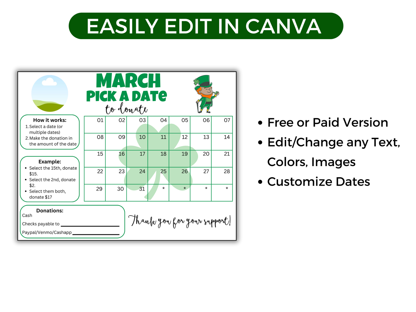 Editable March Pick A Date