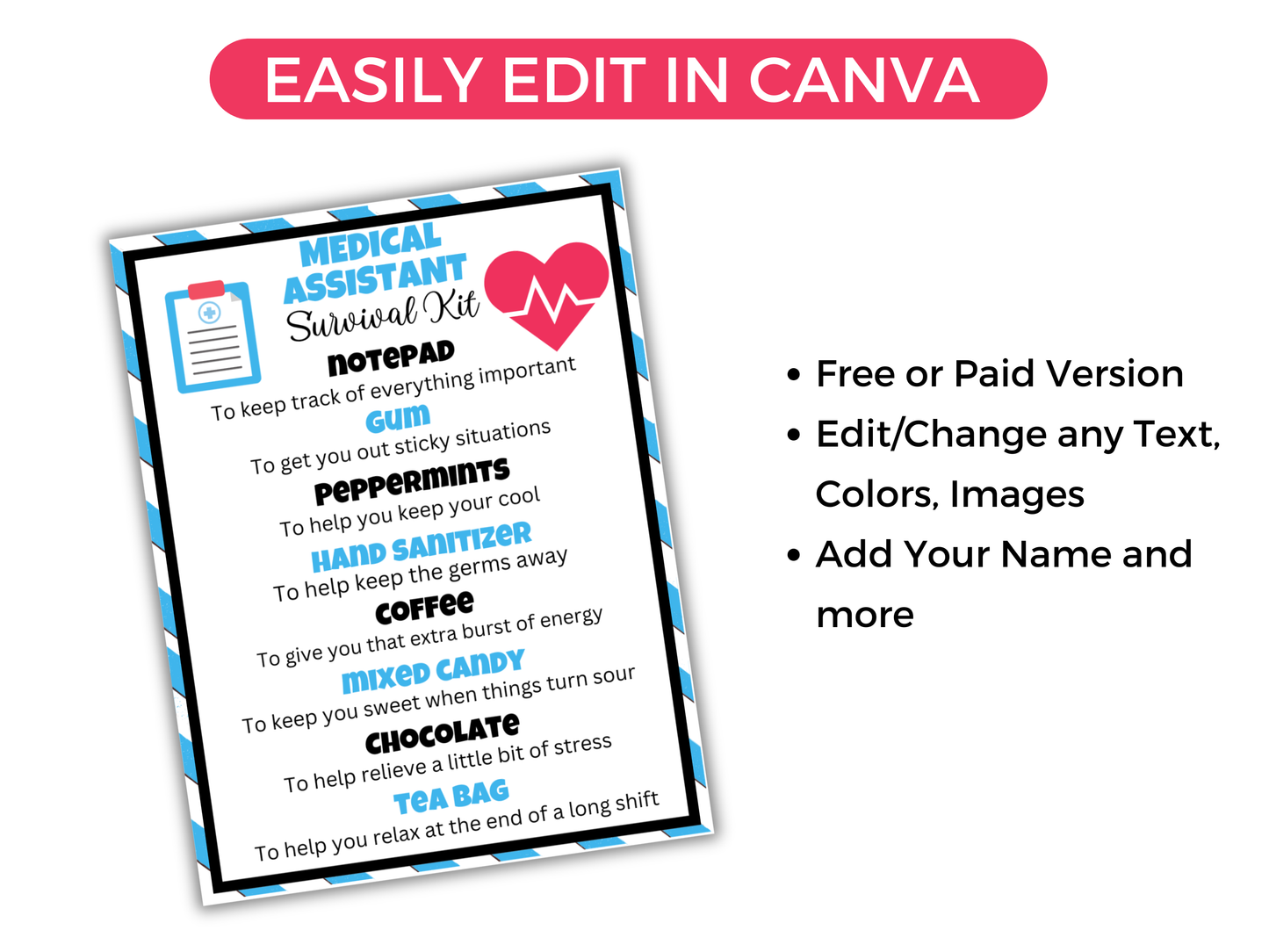 Editable Medical Assistant Survival Kit Gift