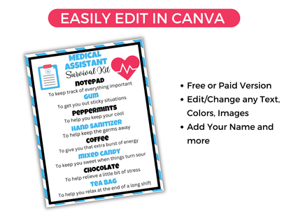 Editable Medical Assistant Survival Kit Gift