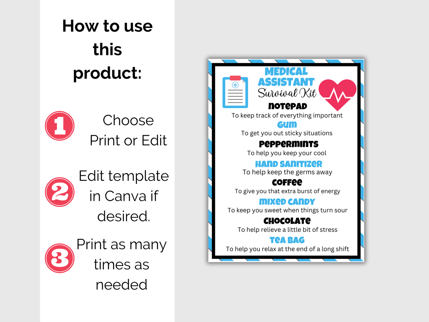 Editable Medical Assistant Survival Kit Gift