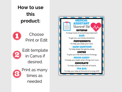 Editable Medical Assistant Survival Kit Gift