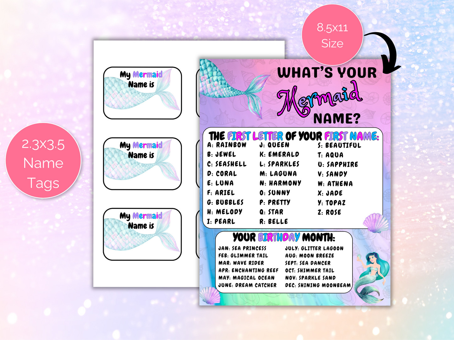 What's Your Mermaid Name Game + Name Tags