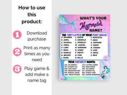 What's Your Mermaid Name Game + Name Tags