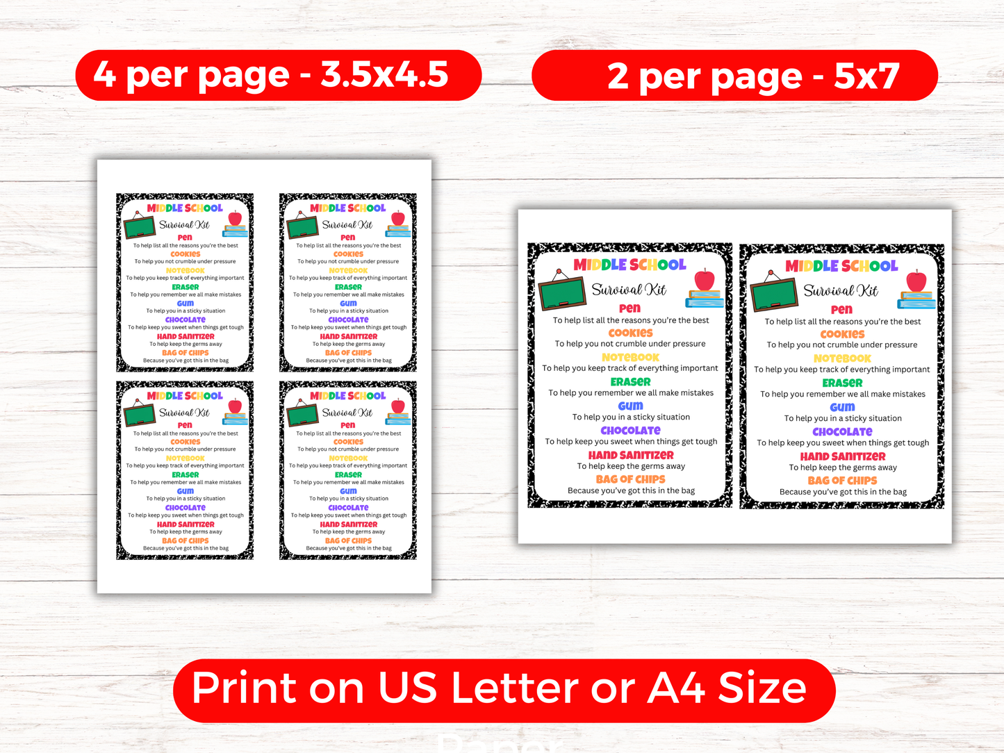 Editable Middle School Survival Kit Gift Tags
