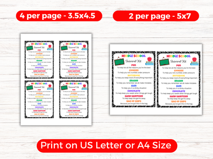 Editable Middle School Survival Kit Gift Tags