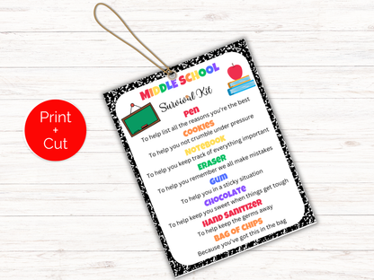 Editable Middle School Survival Kit Gift Tags