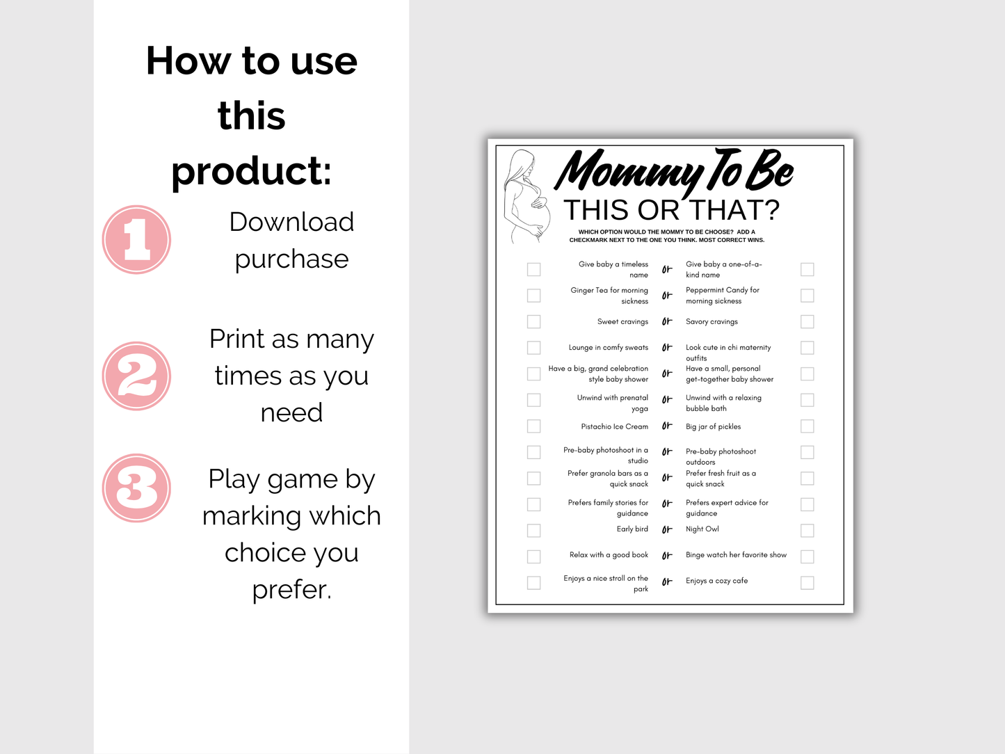 Mom To Be This or That Game Baby Shower Game