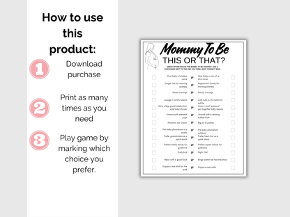Mom To Be This or That Game Baby Shower Game