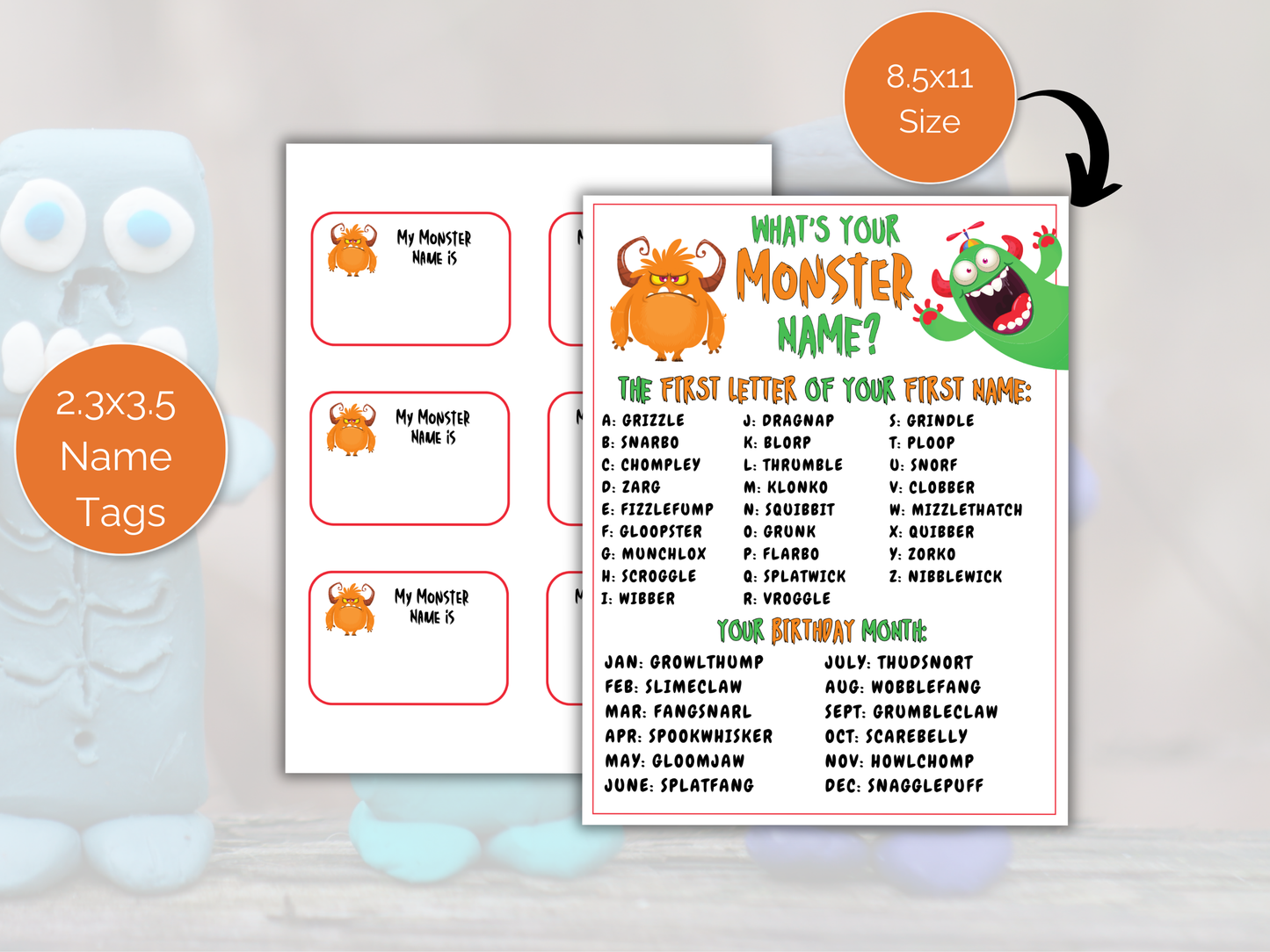 What's Your Monster Name Game + Name Tags