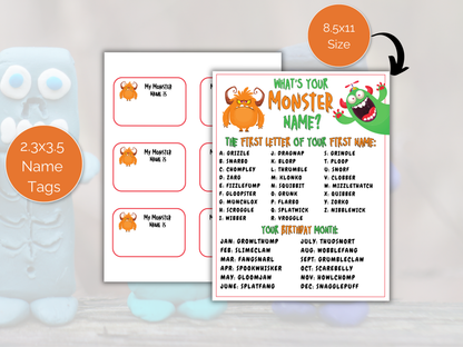 What's Your Monster Name Game + Name Tags