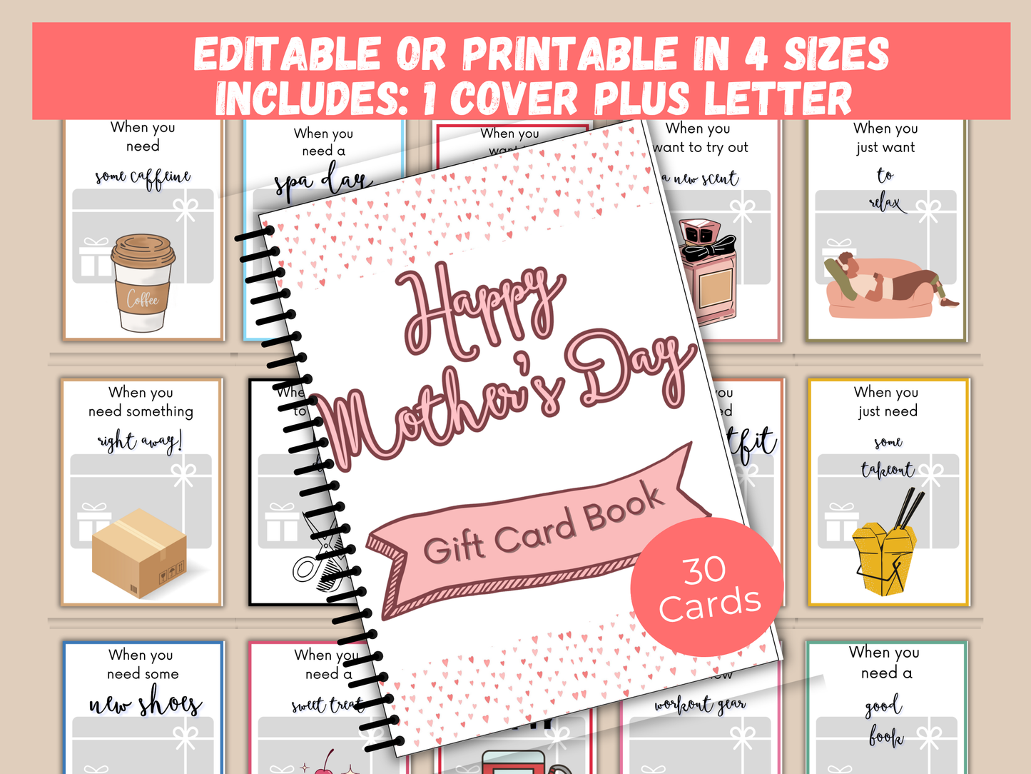 Mothers Day Gift Card Book Editable or Printable