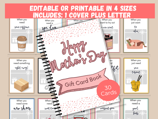 Mothers Day Gift Card Book Editable or Printable