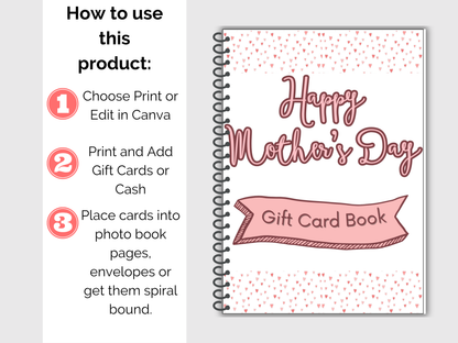 Mothers Day Gift Card Book Editable or Printable