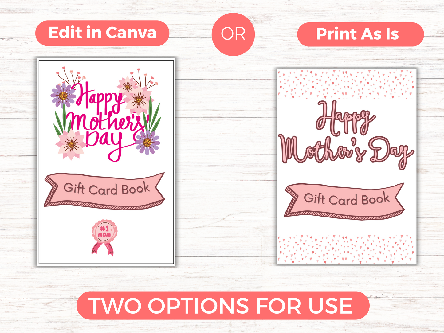 Mothers Day Gift Card Book Editable or Printable