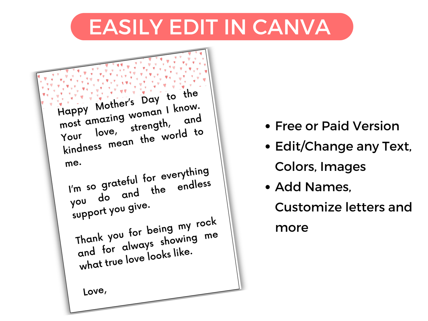 Mothers Day Gift Card Book Editable or Printable