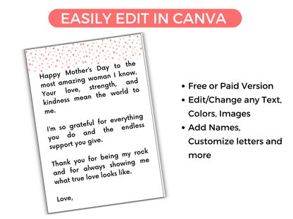 Mothers Day Gift Card Book Editable or Printable