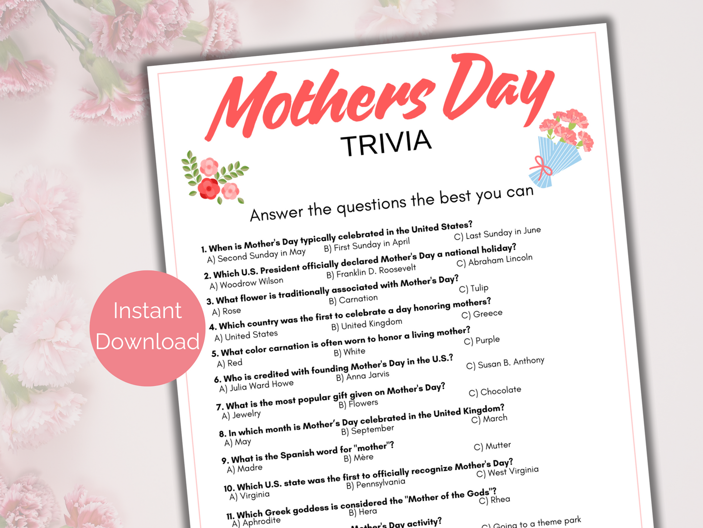 Mothers Day Trivia Game