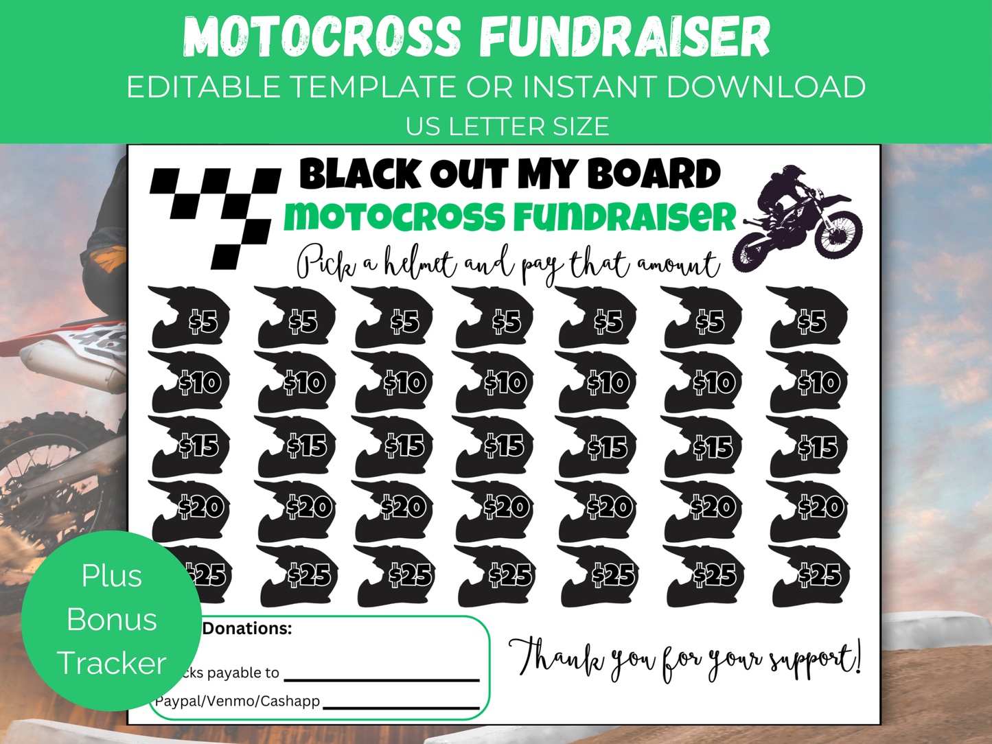 Editable Motocross Black Out My Board Fundraiser