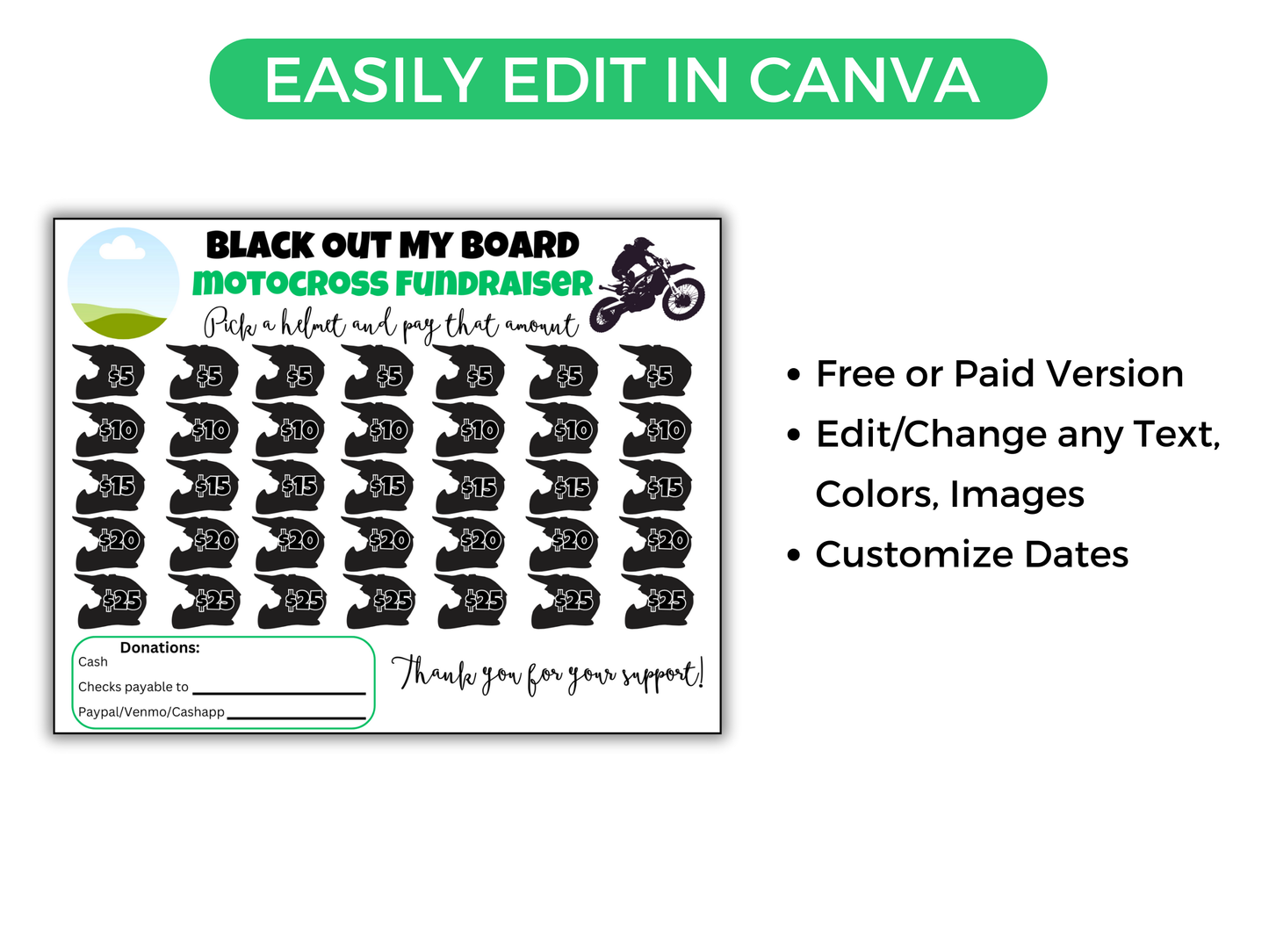 Editable Motocross Black Out My Board Fundraiser