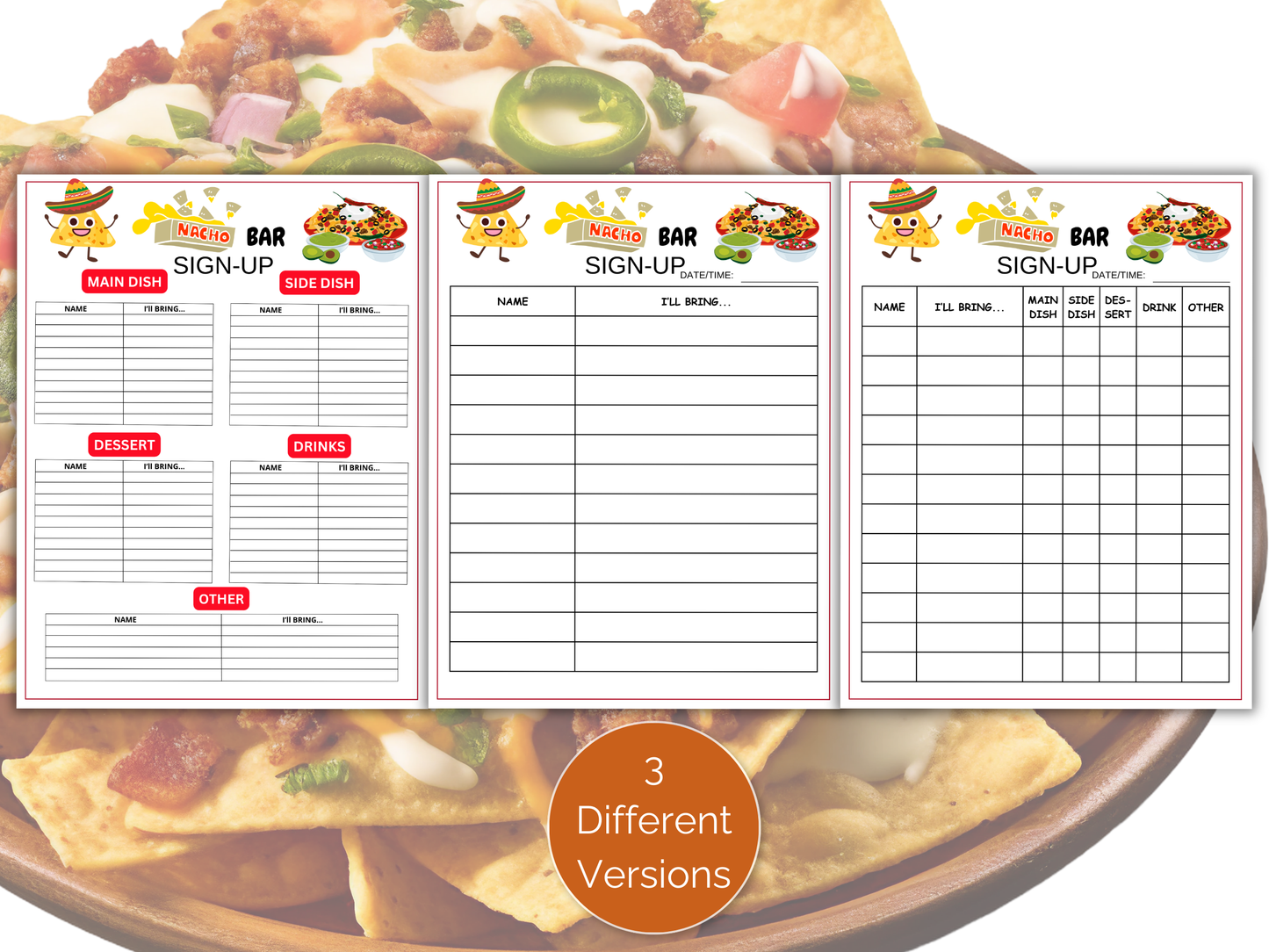 Nacho Bar Sign Up Sheet
