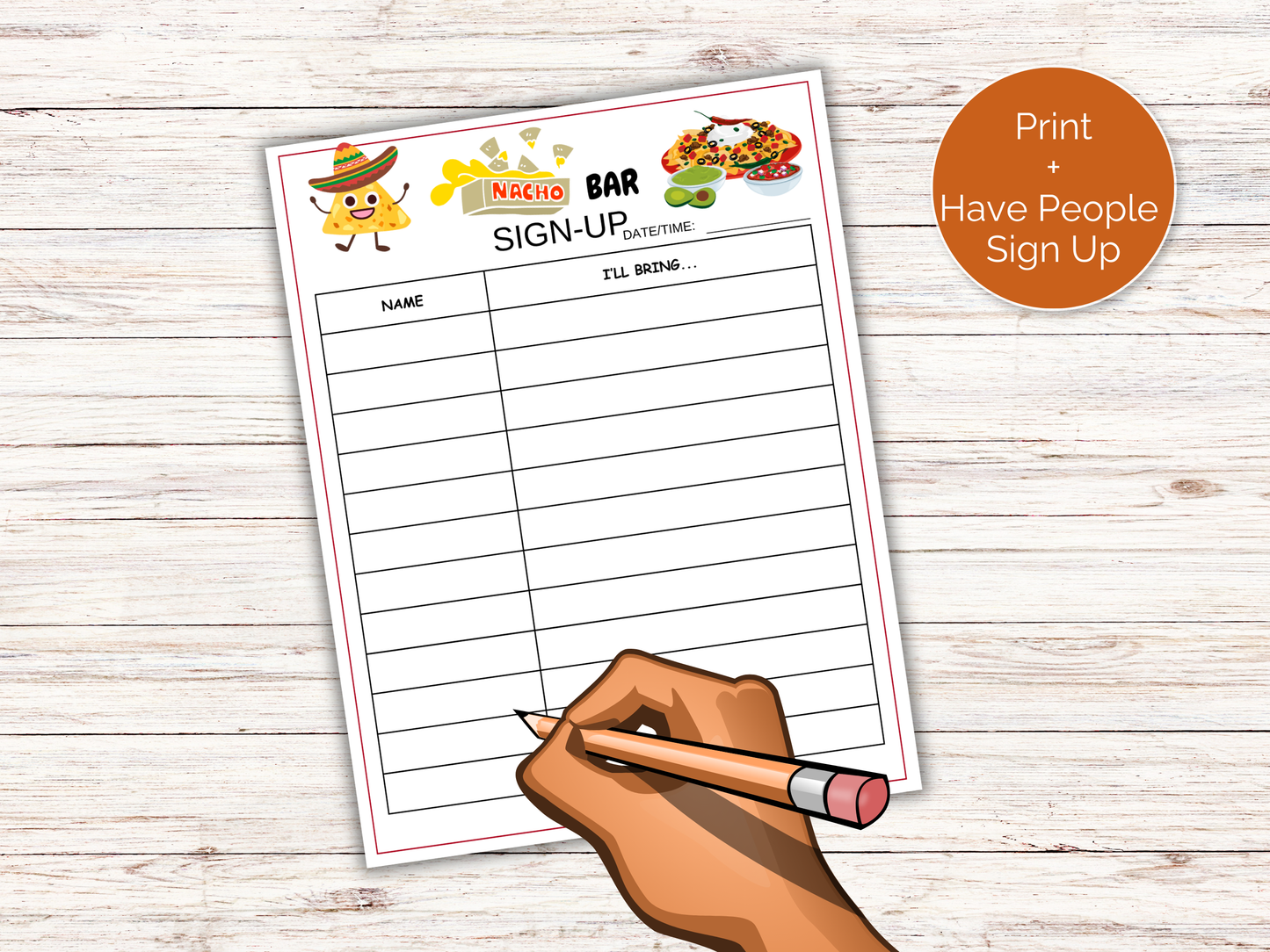 Nacho Bar Sign Up Sheet