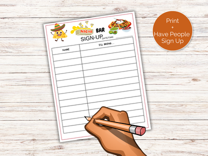 Nacho Bar Sign Up Sheet