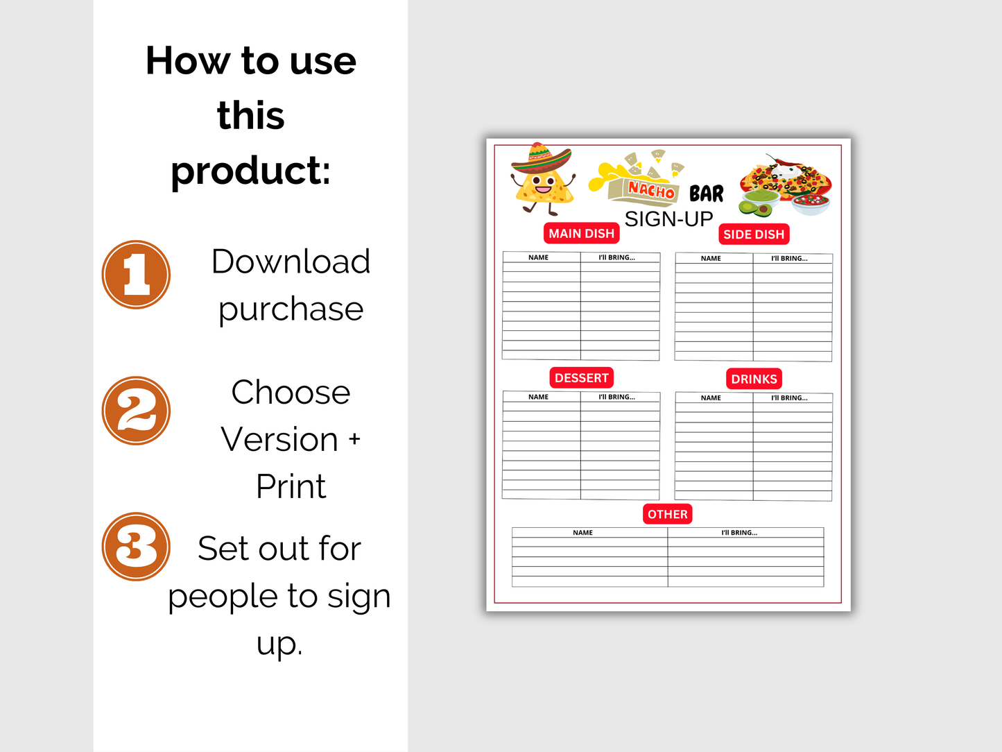Nacho Bar Sign Up Sheet