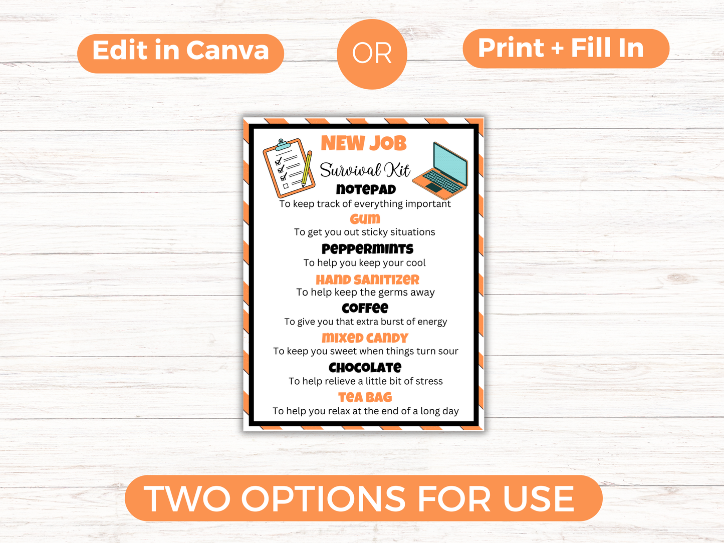Editable New Job Survival Kit Gift Tags