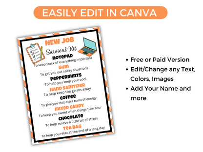 Editable New Job Survival Kit Gift Tags