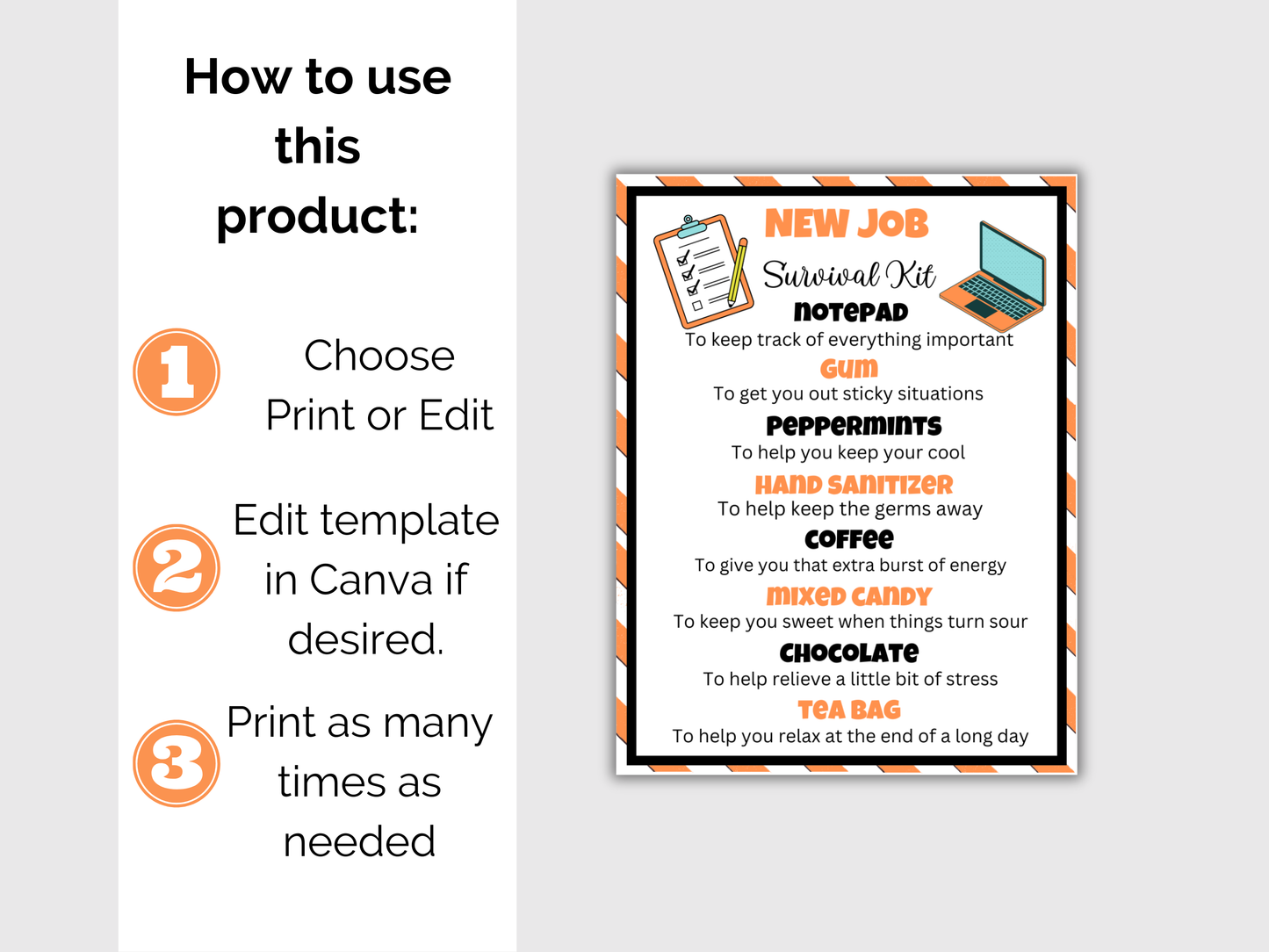Editable New Job Survival Kit Gift Tags