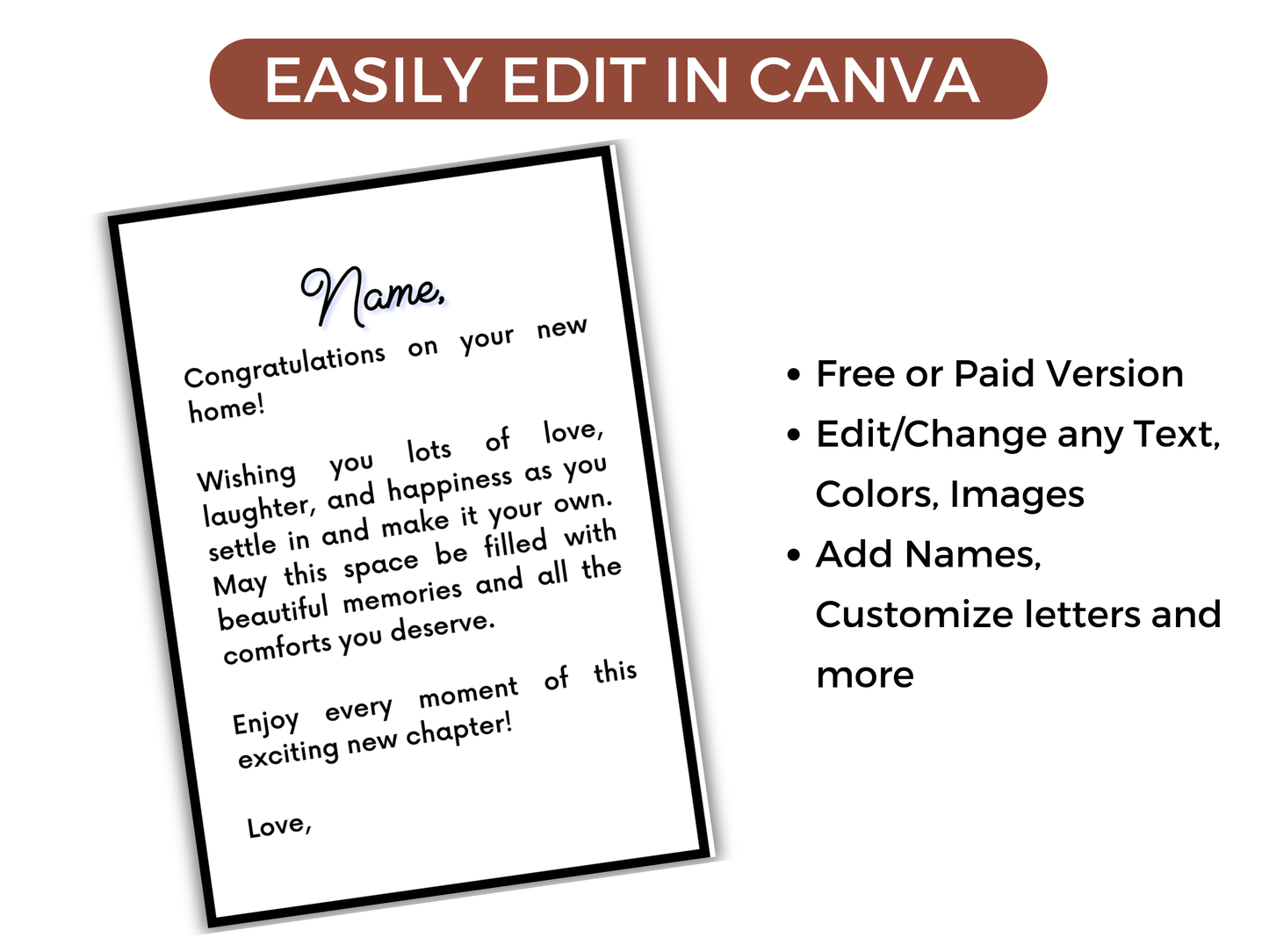 New Home Gift Card Book Editable or Printable
