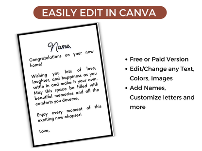 New Home Gift Card Book Editable or Printable