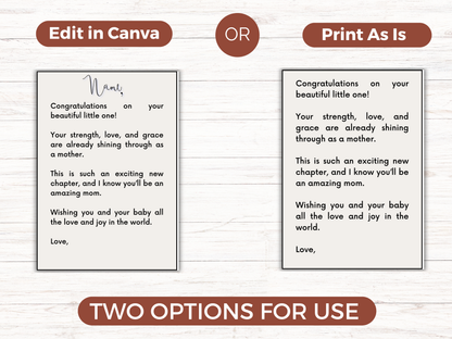 New Parents Gift Card Book Editable or Printable