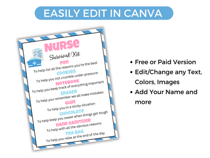 Editable Nurse Survival Kit Gift Tags
