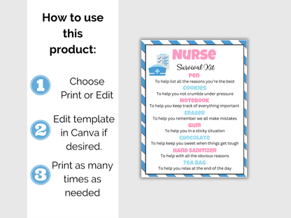 Editable Nurse Survival Kit Gift Tags
