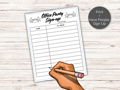 Office Lunch Potluck Sign Up Sheet