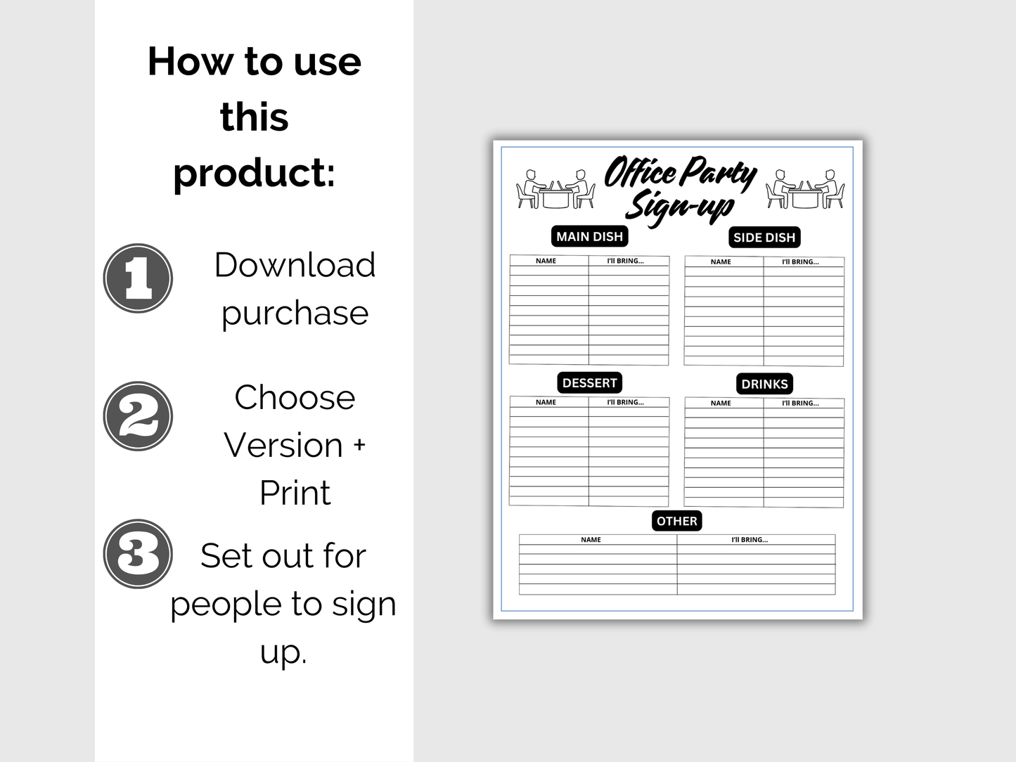 Office Lunch Potluck Sign Up Sheet