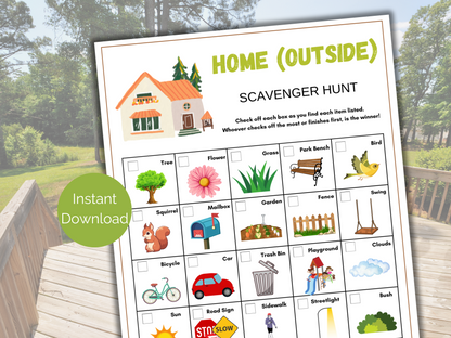 Outdoor Home Scavenger Hunt for kids