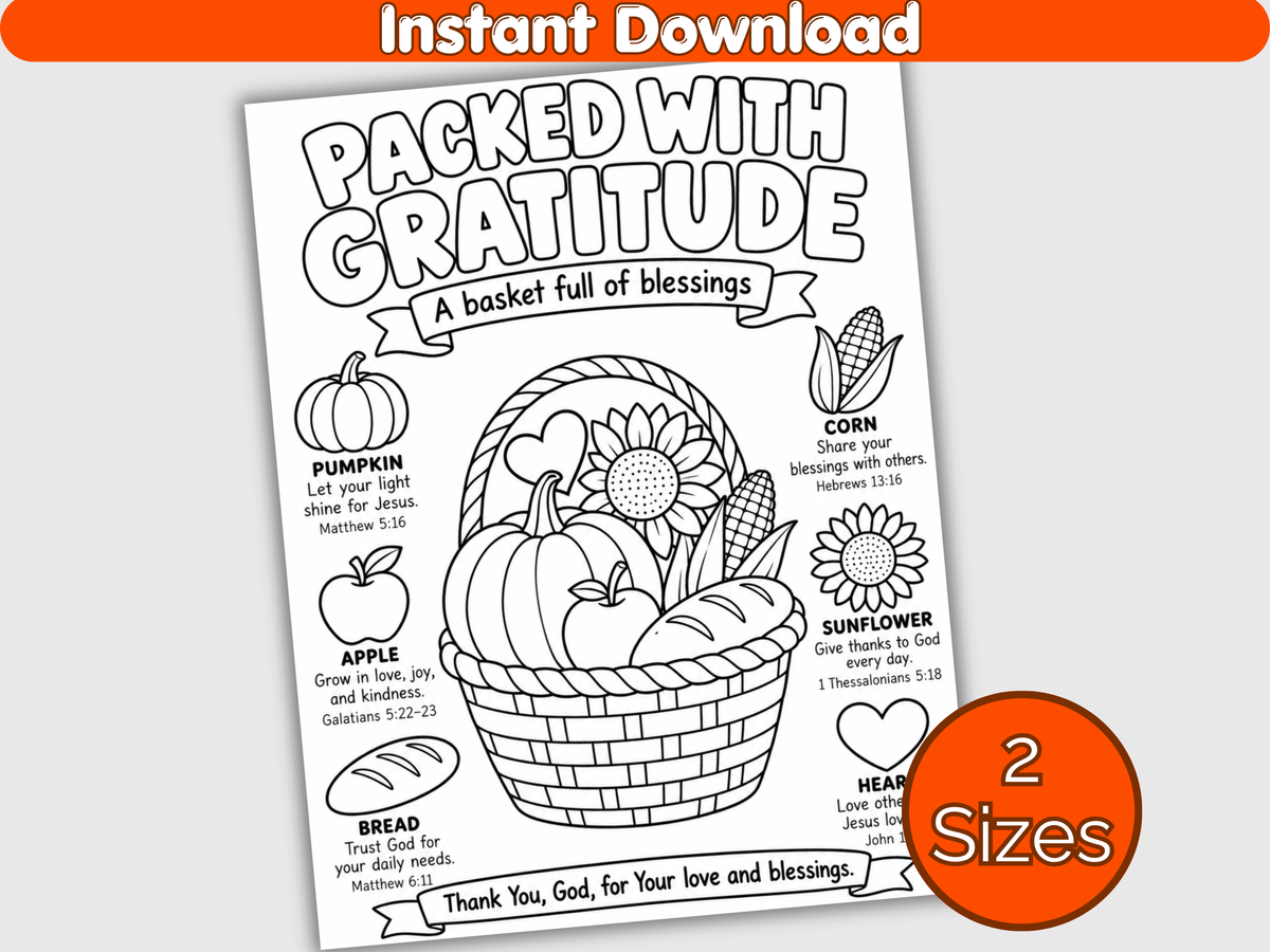 Packed with Gratitude Christian Thanksgiving Coloring Page