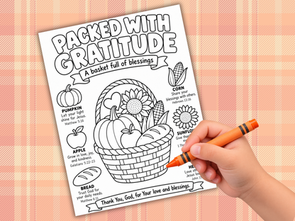 Packed with Gratitude Christian Thanksgiving Coloring Page