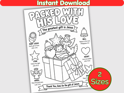 Packed with His Love Christian Christmas Coloring Page