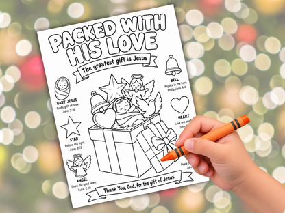 Packed with His Love Christian Christmas Coloring Page