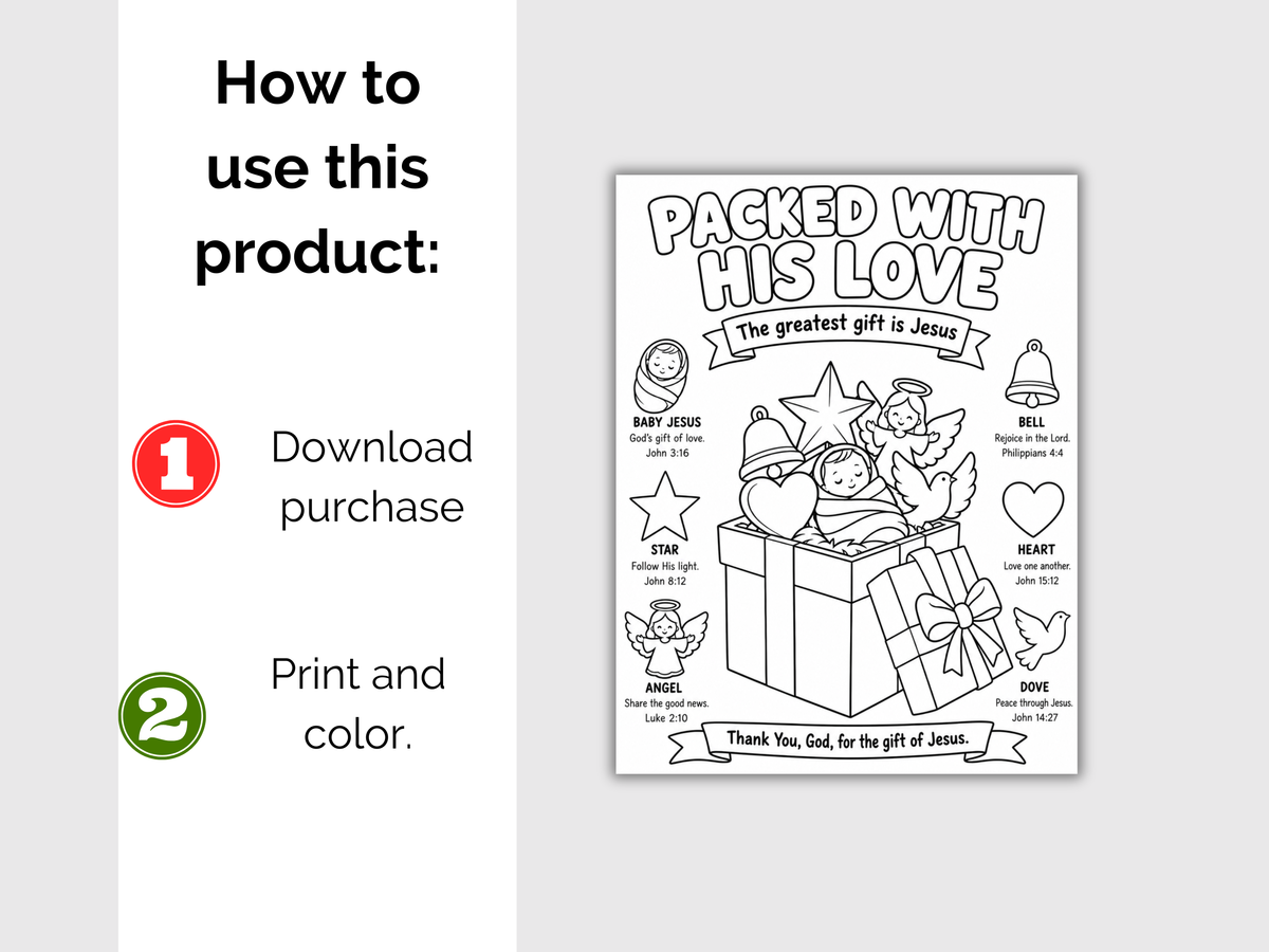 Packed with His Love Christian Christmas Coloring Page